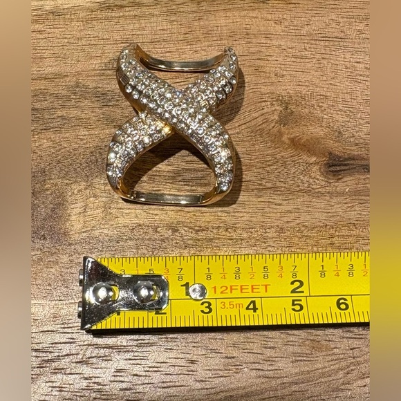 Dazzling Gold Tone X-DesignCrystal Rhinestone Scarf Slide/Ring - Picture 5 of 9